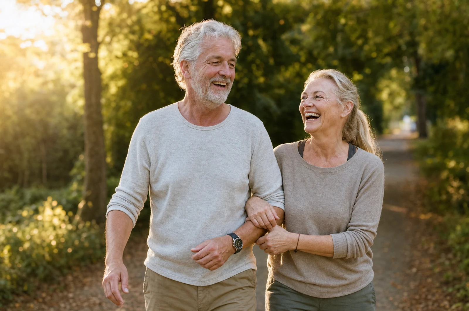 Illustrative photograph of a couple walking outdoors